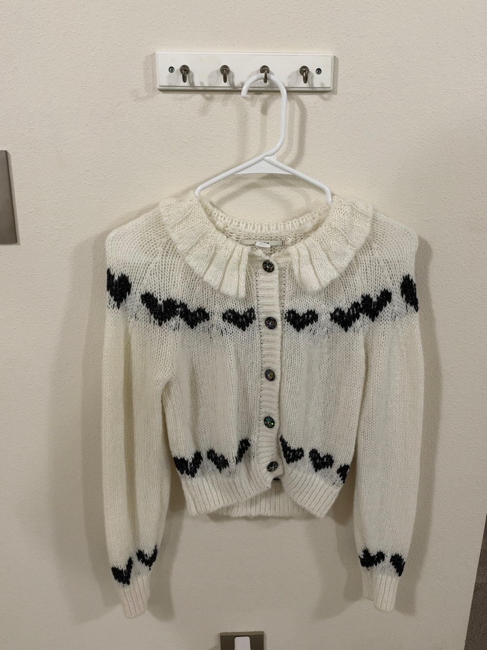 Kimchi Blue Cream Cardigan with Black Heart Yoke